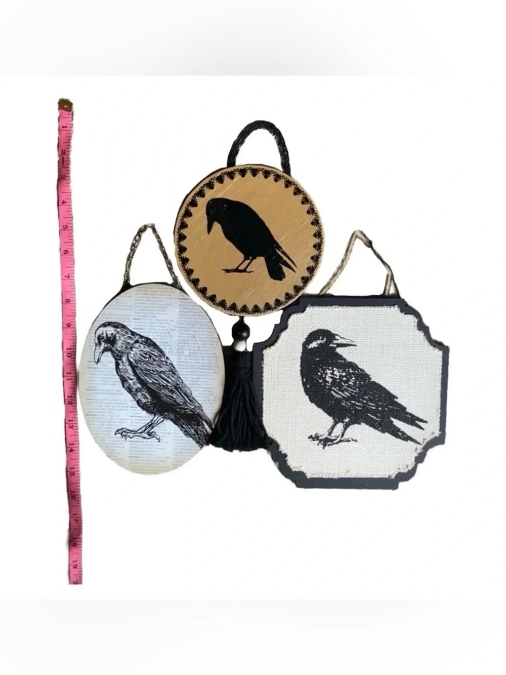 3pc Gothic Crow Raven Wall Hangings ~Halloween Home Decor Wall Art Gallery Signs